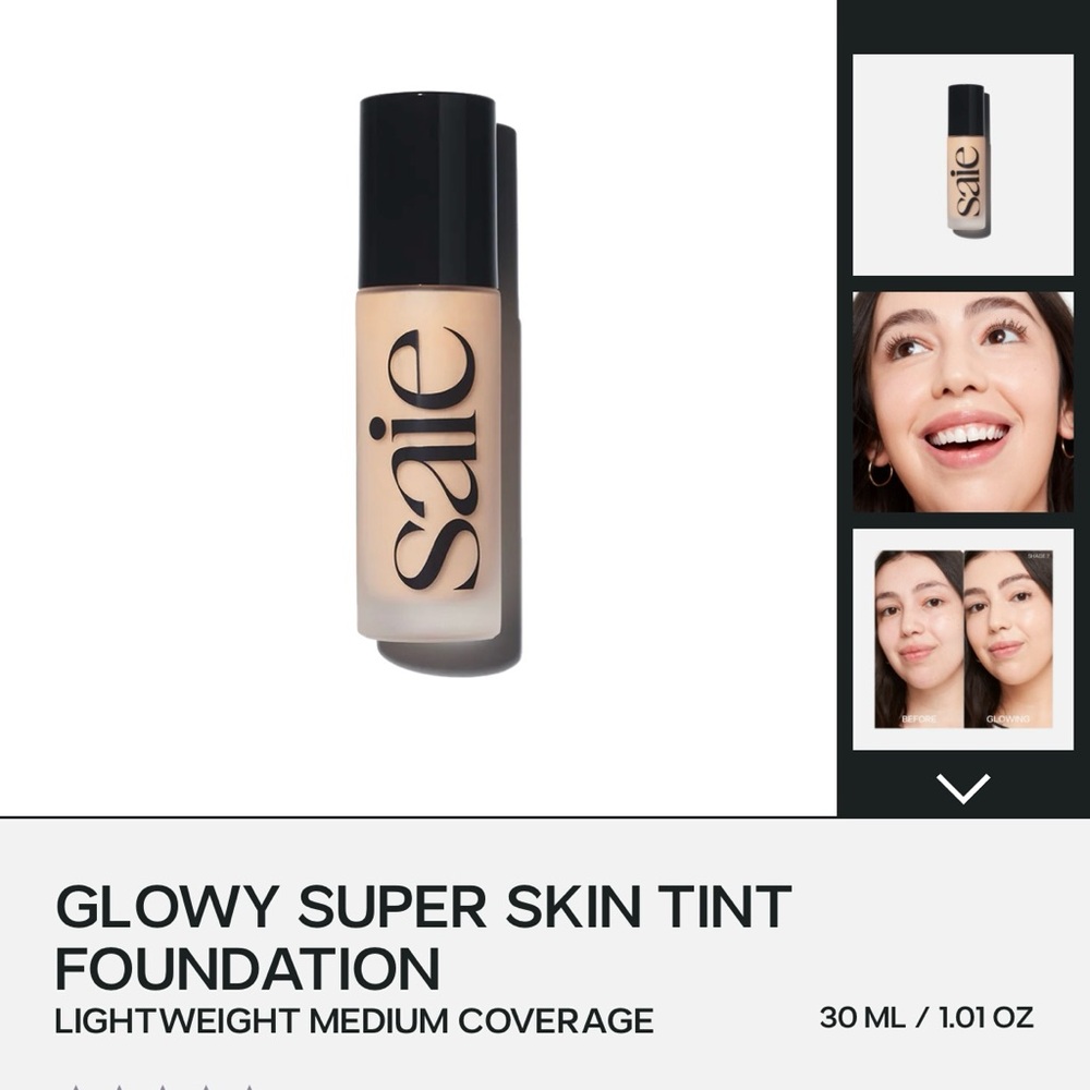 Saie Foundation Glowy Super Skin Tint Light Medium Coverage Shade 7 Opened once